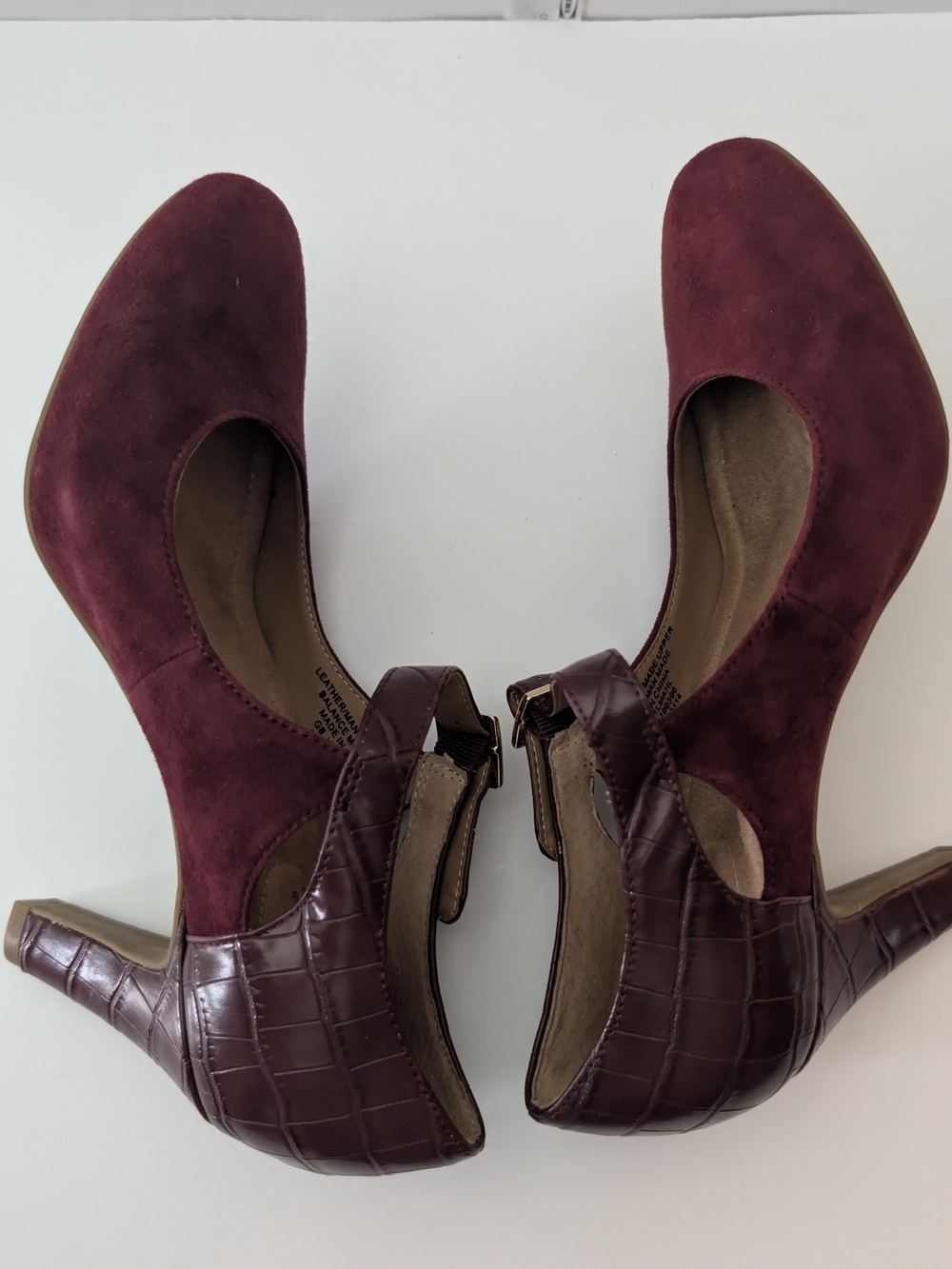 Giani Bernini Burgundy Suede Mary Jane Heels with Croc-Trim Strap Size 6M - Picture 6 of 12